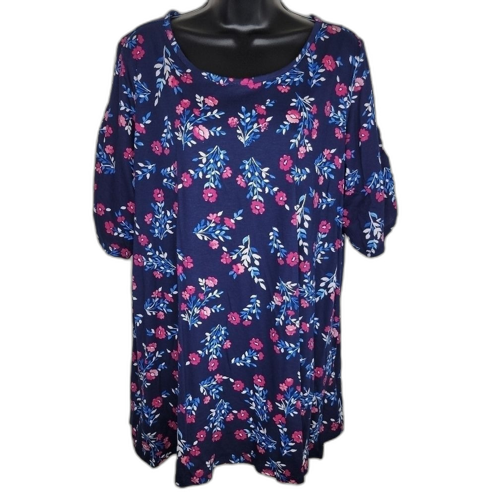 Woman Within Nwot floral t-shirt w/ sleeve ruching 18/20